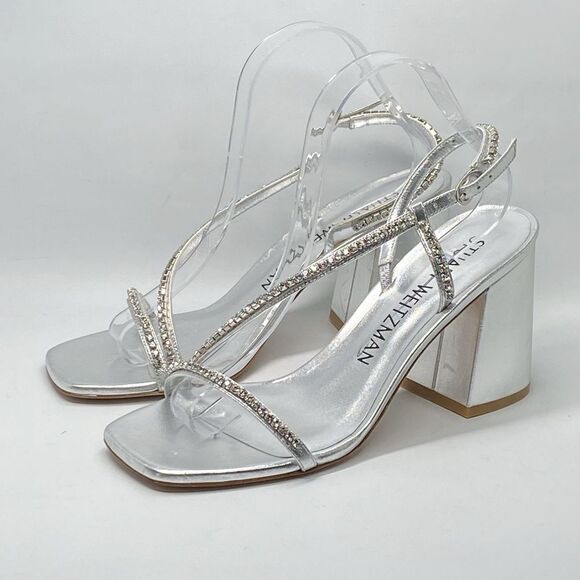 Stuart Weitzman Embellished Metallic Leather Sandals size 9.5 - Picture 3 of 12